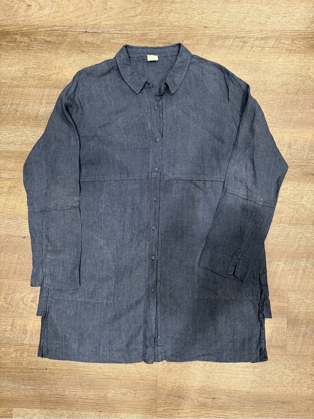 Poetry 100% Linen Longline Tunic Shirt Women’s Blue Relaxed Lagenlook US 14